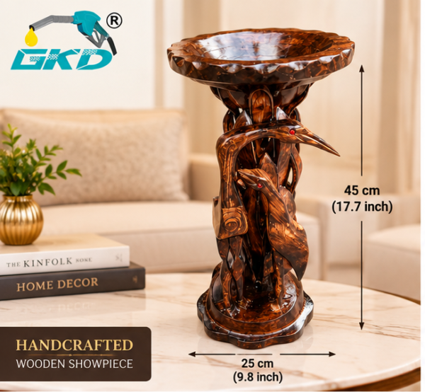 GKD Handcrafted Durable Wooden Bird Bath Sculpture